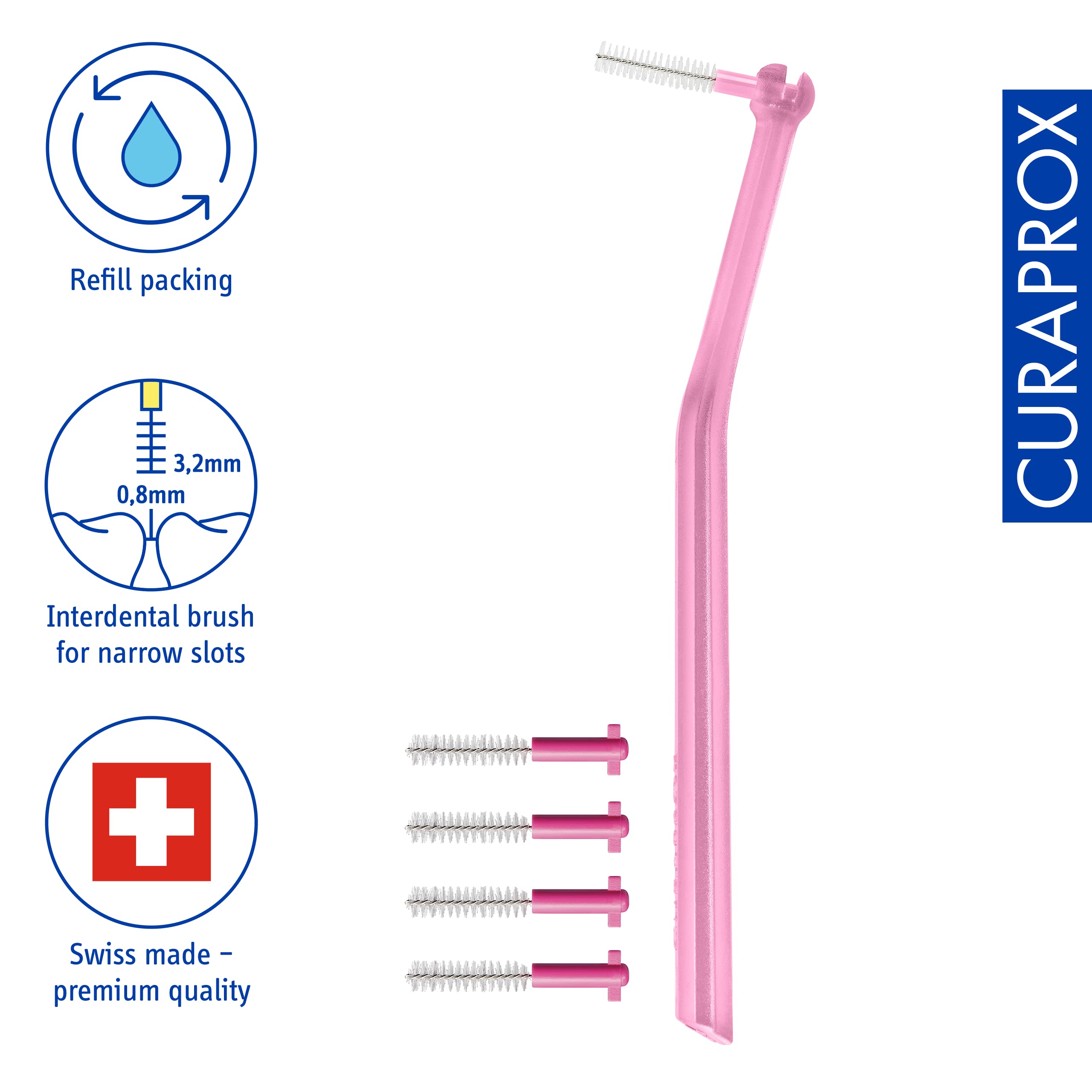 Curaprox Prime Plus Interdental Brushes - CPS 08 Holder with 5 Brushes (0.8mm to 3.2mm) | Dental Care for Braces, Bridges & Gum Health | Perfect for Travel & Daily Oral Hygiene
