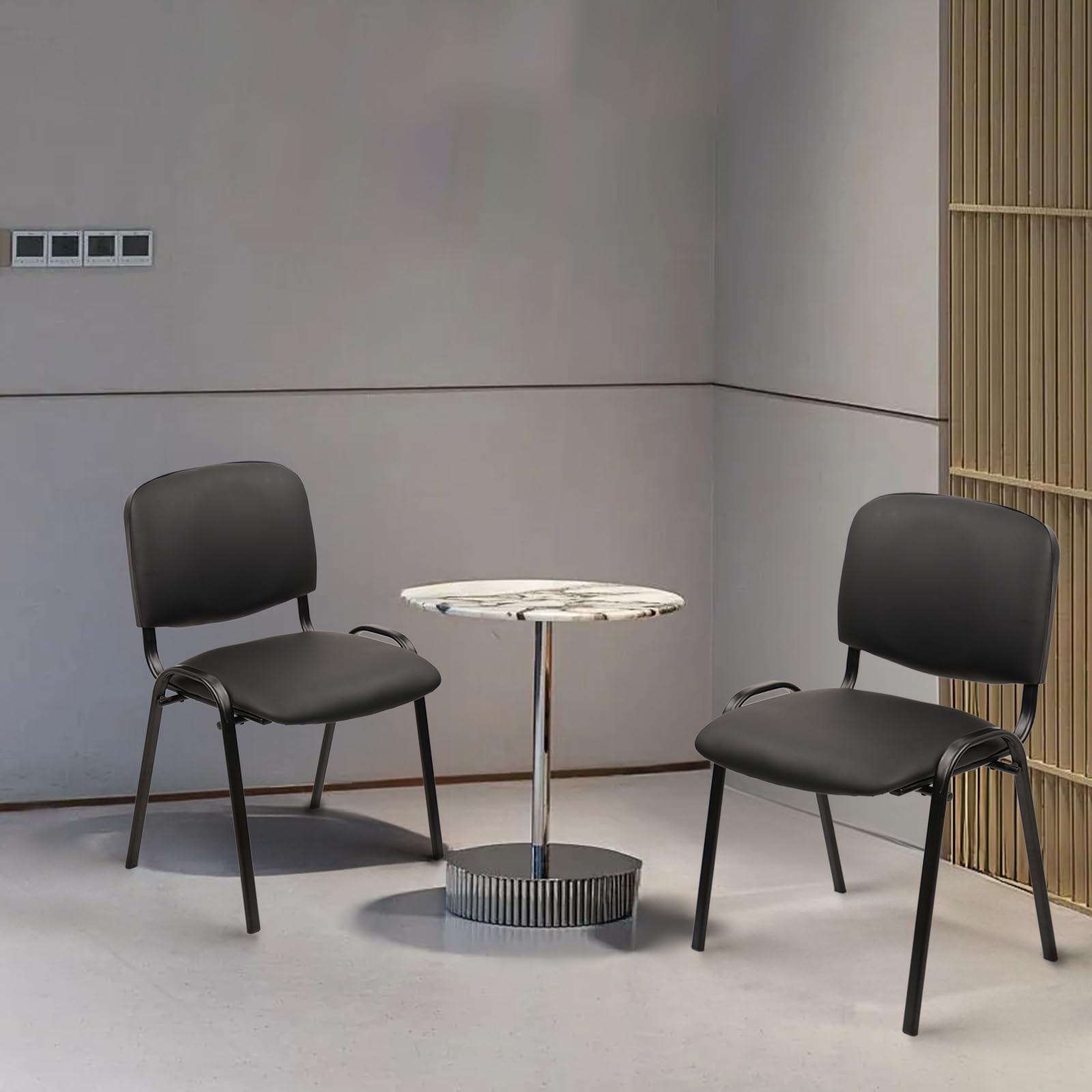 CLATINA Stackable Conference Room Chairs - 10 Pack Black PU Leather Armless Guest Chairs with Metal Frame for Office, Reception, Lobby, Training School & Waiting Areas | No Wheels, Space-Saving Design for Business & Educational Settings