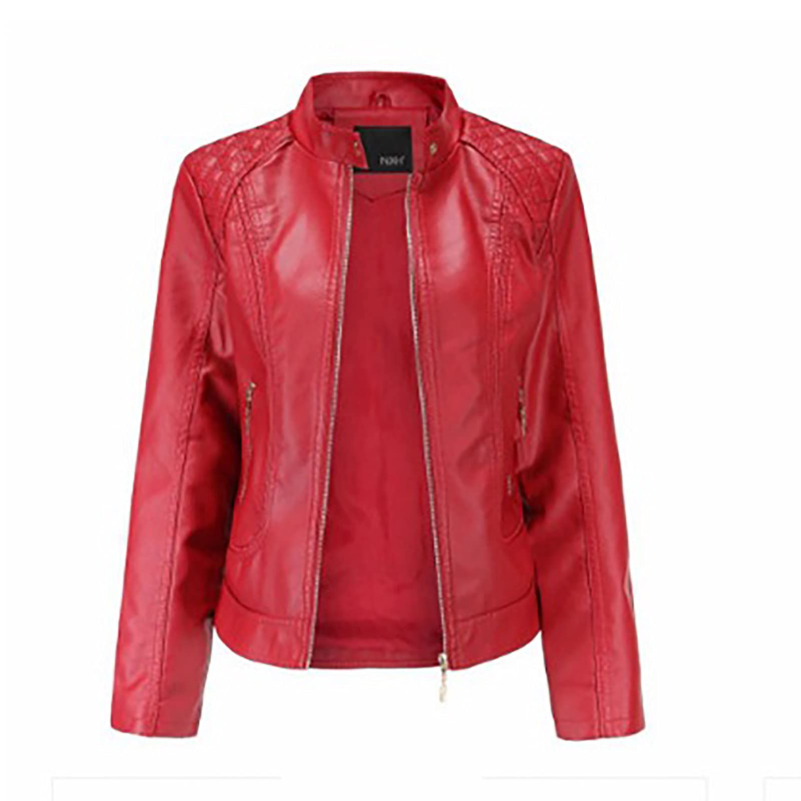 Stylish Women's Faux Leather Motorcycle Jacket with Belt & Stand Collar - Long Sleeve Zippered Outerwear for Casual Wear, Biker Fashion & Night Out
