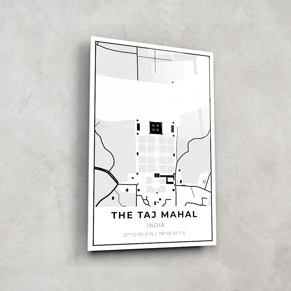 Taj Mahal Map Glass Wall Art - Elegant Home Decor for Living Room, Bedroom & Office | Perfect Gift for Travel Lovers & India Enthusiasts