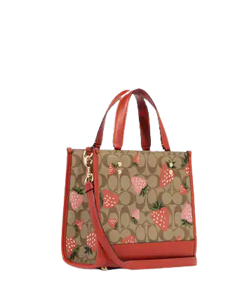 Coach Dempsey Tote 22 in Signature Canvas with Wild Strawberry Print - Stylish Designer Handbag for Women, Perfect for Work, Travel & Everyday Use