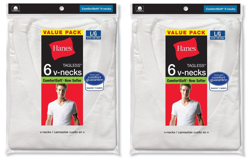 Hanes Men's 12-Pack White V-Neck Tagless 100% Cotton Undershirts T-Shirts Size 2XL - Soft Breathable Comfort Fit for Everyday Wear, Layering & Workout