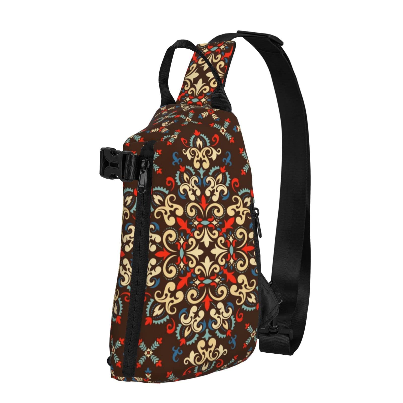 Men's Casual Crossbody Bag - Vintage Floral Paisley Bandana Print Brown Shoulder Backpack with Zipper Pocket | Perfect for Cycling, Travel, Hiking & Outdoor Adventures | Durable Fashion Sling Bag for Daily Commute & Weekend Getaways