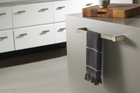Moen YB8818BN 90 Degree 18-Inch Brushed Nickel Towel Bar - Bathroom Wall Mounted Towel Rack for Modern Home Decor & Spa-Like Experience