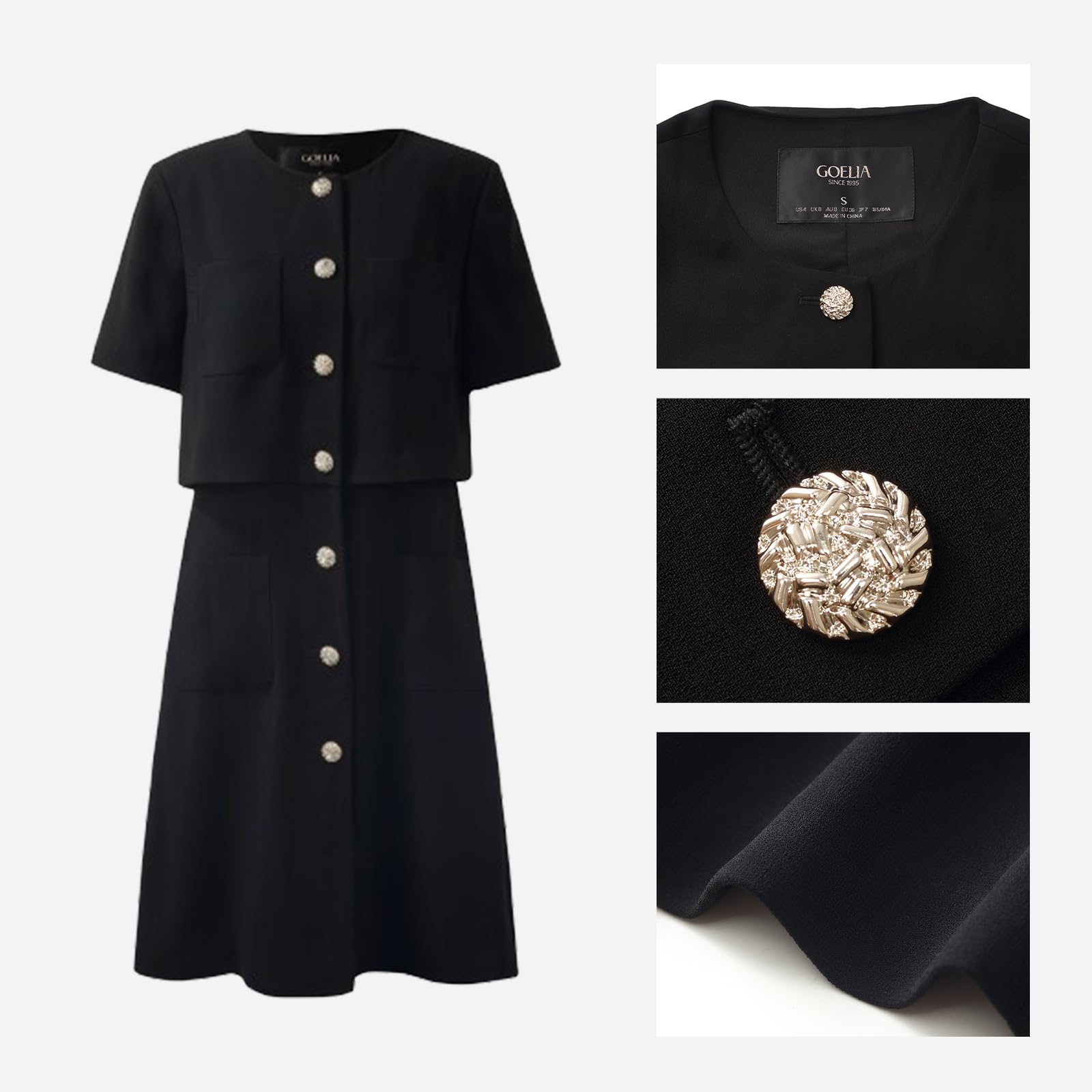 Women's Triacetate Black Mini Dress - Business Casual A-Line V-Neck Button Front Dress for Office Work & Teaching | Perfect for Professional Meetings, Office Parties & Smart Casual Events