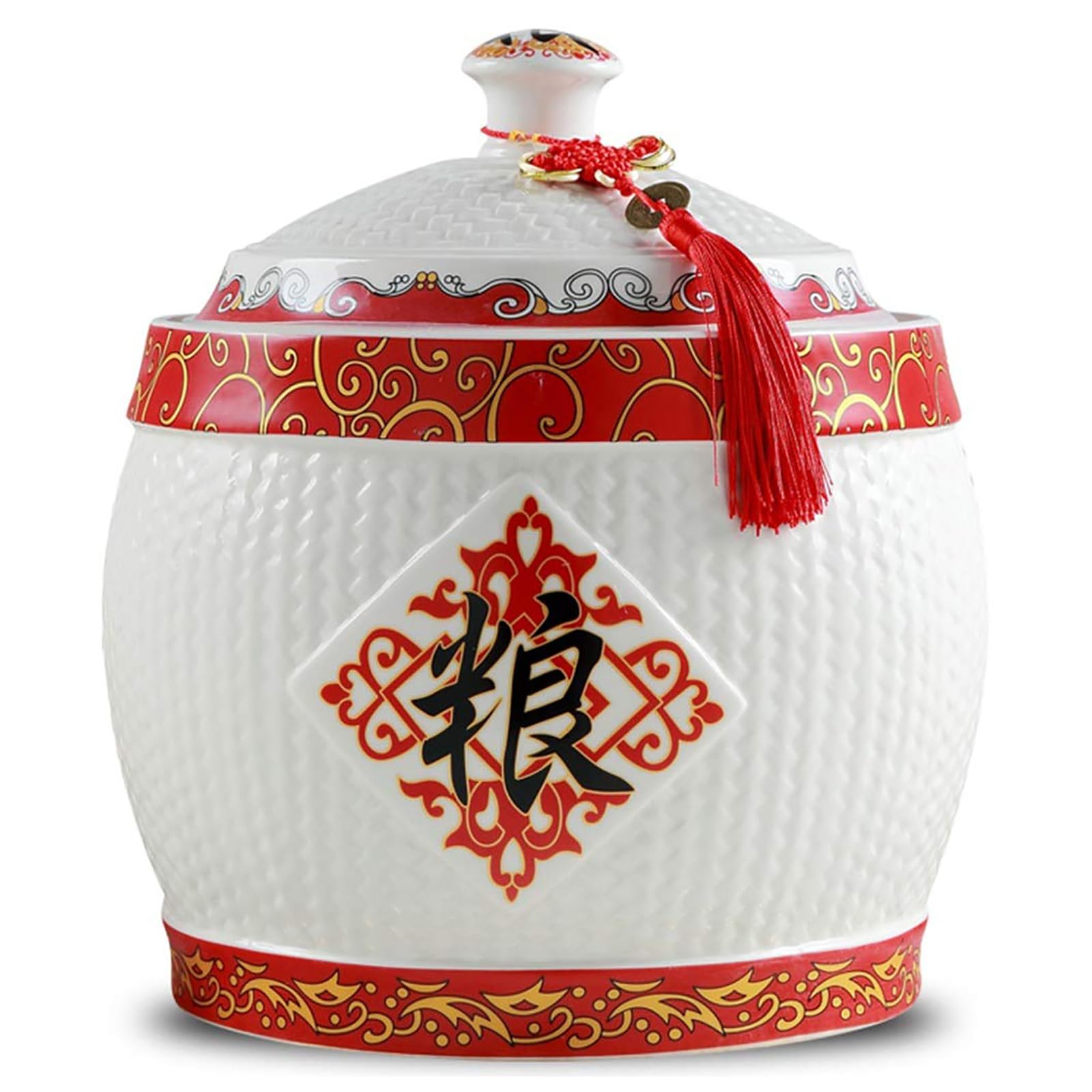 HM&DX Ceramic Rice Storage Containers with Lid - Airtight Porcelain Food Dispenser, Chinese Style Rice Jar & Flour Sugar Baking Storage Box for Kitchen Pantry Organization | Perfect for Rice, Grains, Flour, Sugar & Dry Food Storage