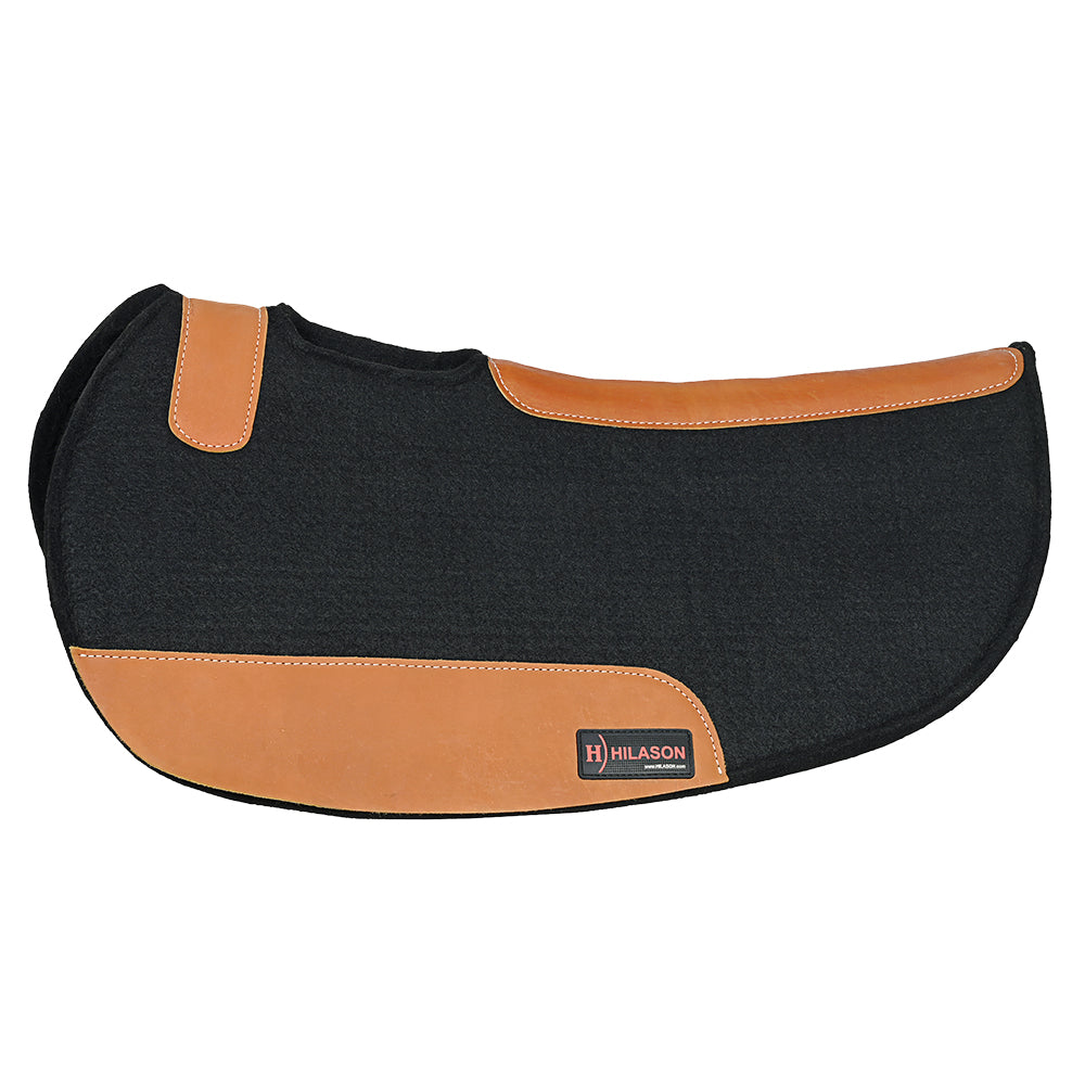 32X32 Hilason Western Contoured Horse Saddle Pad - Wool Felt Round Black for Trail Riding & Ranch Work - Comfortable & Durable Equestrian Saddle Blanket