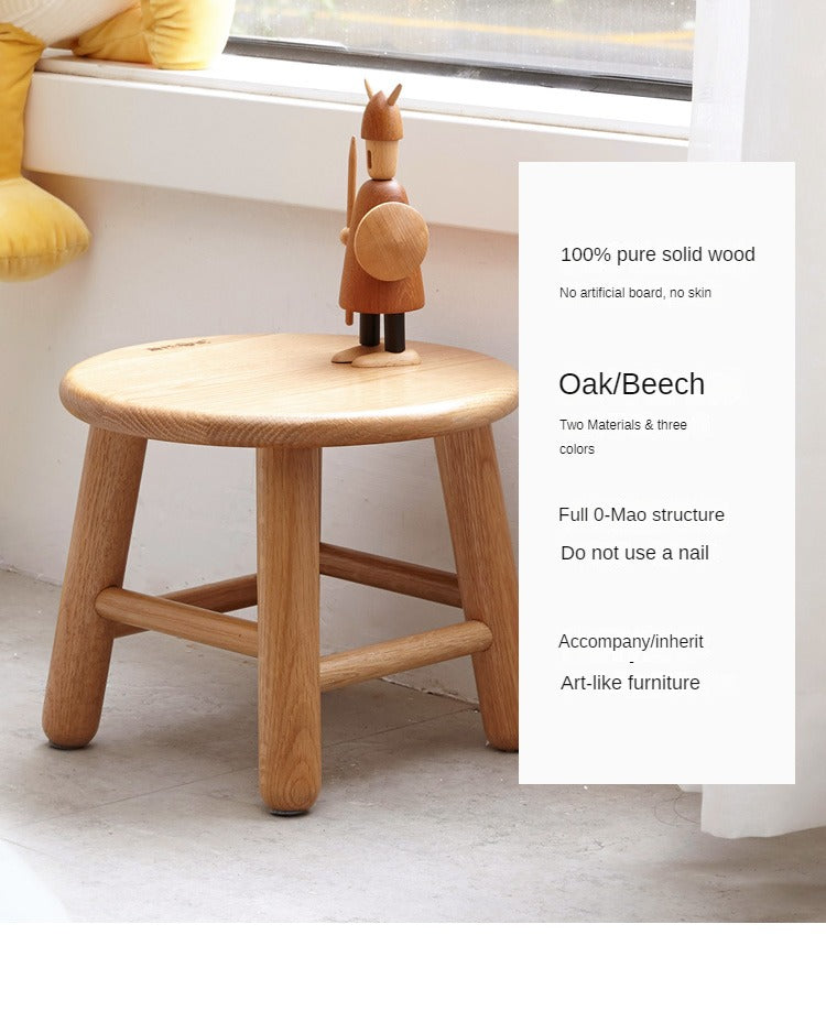 Solid Oak and Beech Wood Small Stool - Handcrafted Wooden Footstool, Side Table or Decorative Accent for Living Room, Bedroom, Nursery