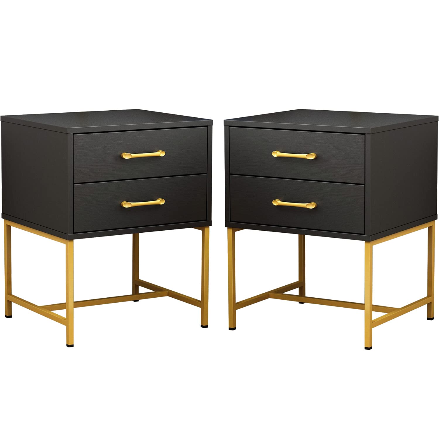 FAMAPY Modern Industrial Nightstand Set of 2 - Black Bedside Tables with Drawers & Metal Frame (17.7”L x 15.7”W x 22.8”H) - Sturdy End Tables for Bedroom, Living Room, or Office Space