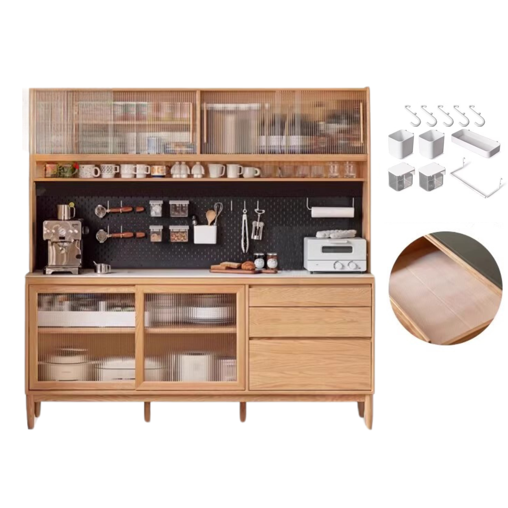 Oak Solid Wood Large Capacity Storage Sideboard - Rustic Buffet Cabinet for Dining Room, Living Room & Entryway Storage