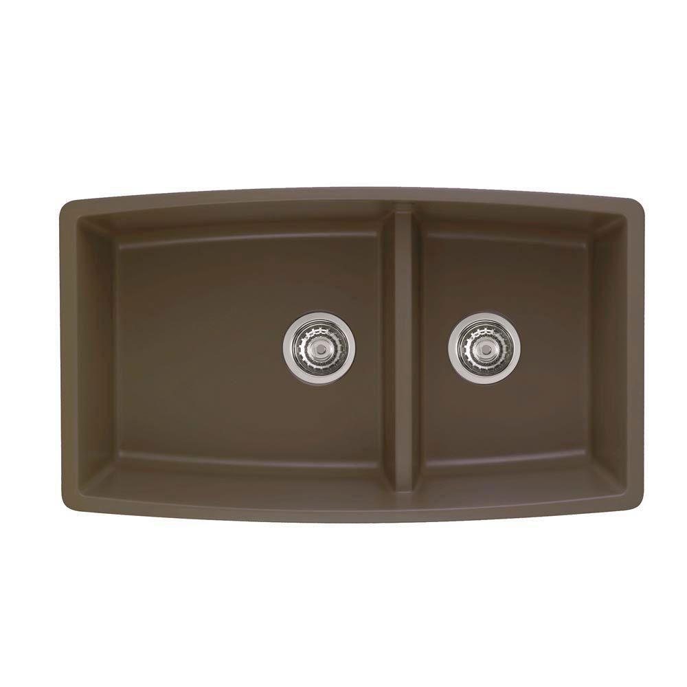 Blanco Performa 33-Inch Undermount Double Bowl Kitchen Sink in Cafe Brown - Granite Composite for Durability & Style | Perfect for Busy Kitchens & Modern Home Renovations