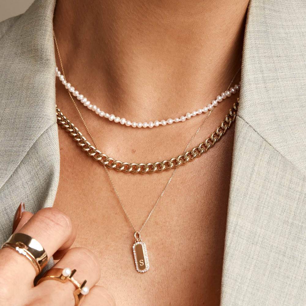 10K Gold Engravable Bar Necklace with Diamond Accent - Perfect for Personalized Gifts, Anniversaries & Special Occasions