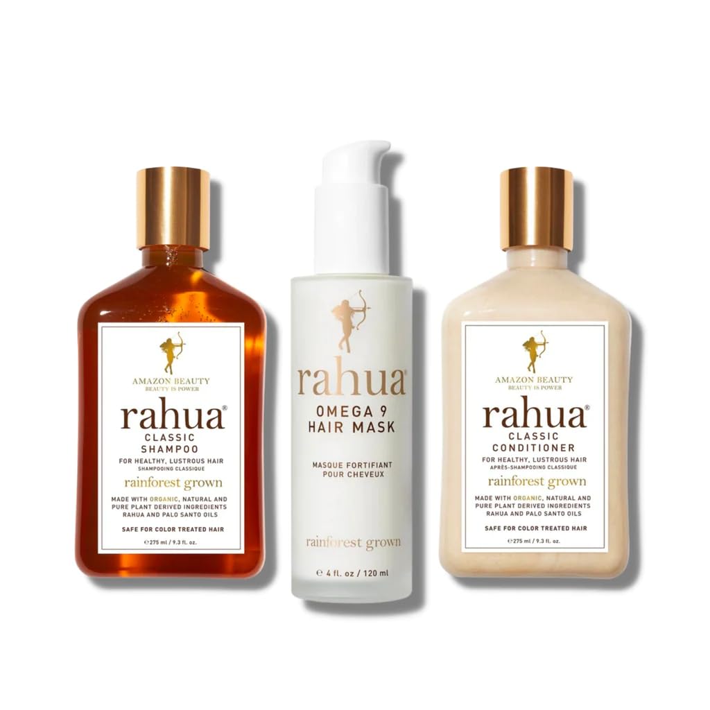 Rahua Strong Hair Rituals Set - Classic Shampoo & Conditioner (9.3 Fl Oz) + Omega 9 Hair Mask (4 Fl Oz) for Damaged Hair Repair | Sulfate-Free, Vegan Hair Care Kit for Dry, Frizzy Hair | Perfect for Daily Use & Salon-Quality Results at Home