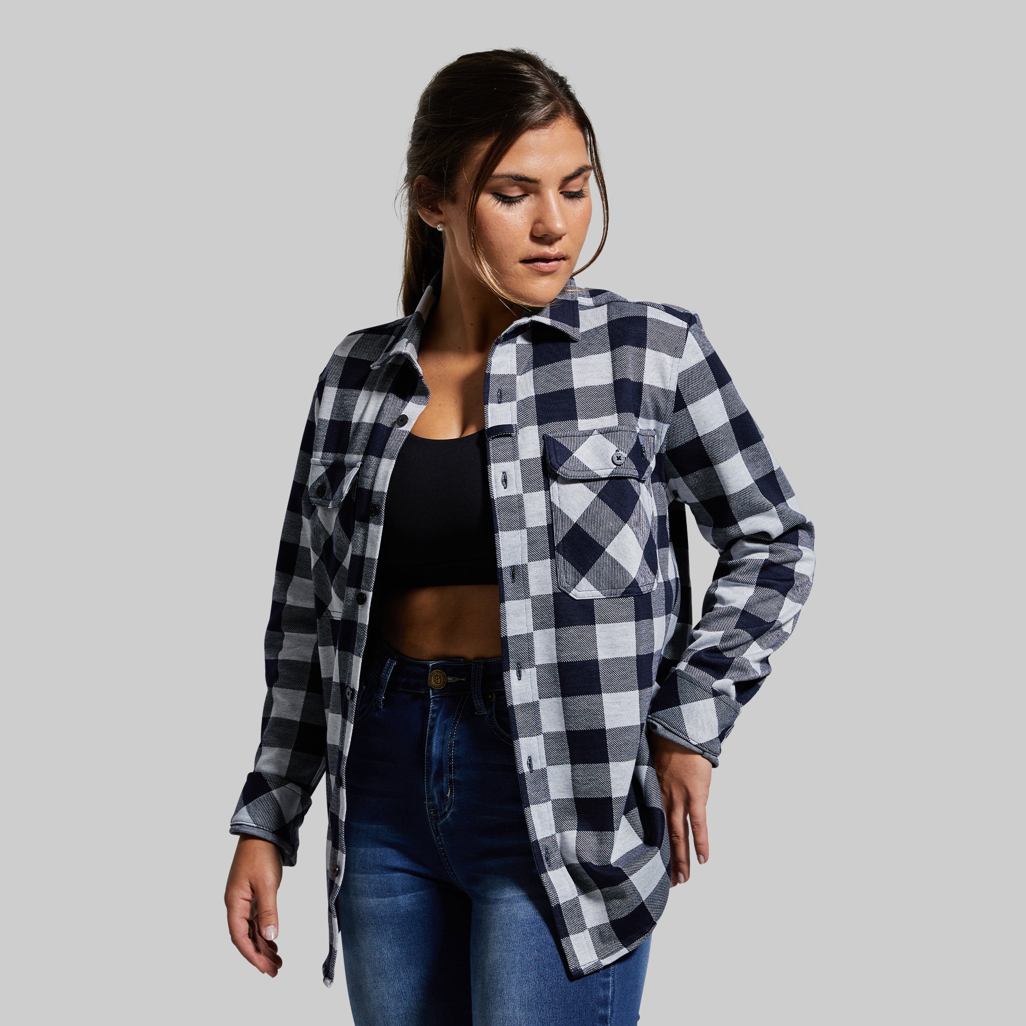 Premium Stretchy Flannel Shirt for Men - Comfortable & Durable Woodsman Plaid (Navy/White) - Perfect for Outdoor Adventures, Camping & Casual Wear
