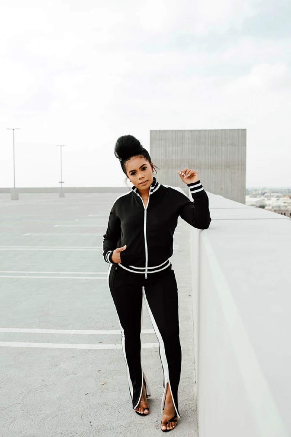 Choichic Women's Jogging Suit Set - Zippered Hoodie & Wide Leg Slit Pants Tracksuit | Casual Workout Outfit for Running, Yoga & Lounge Wear