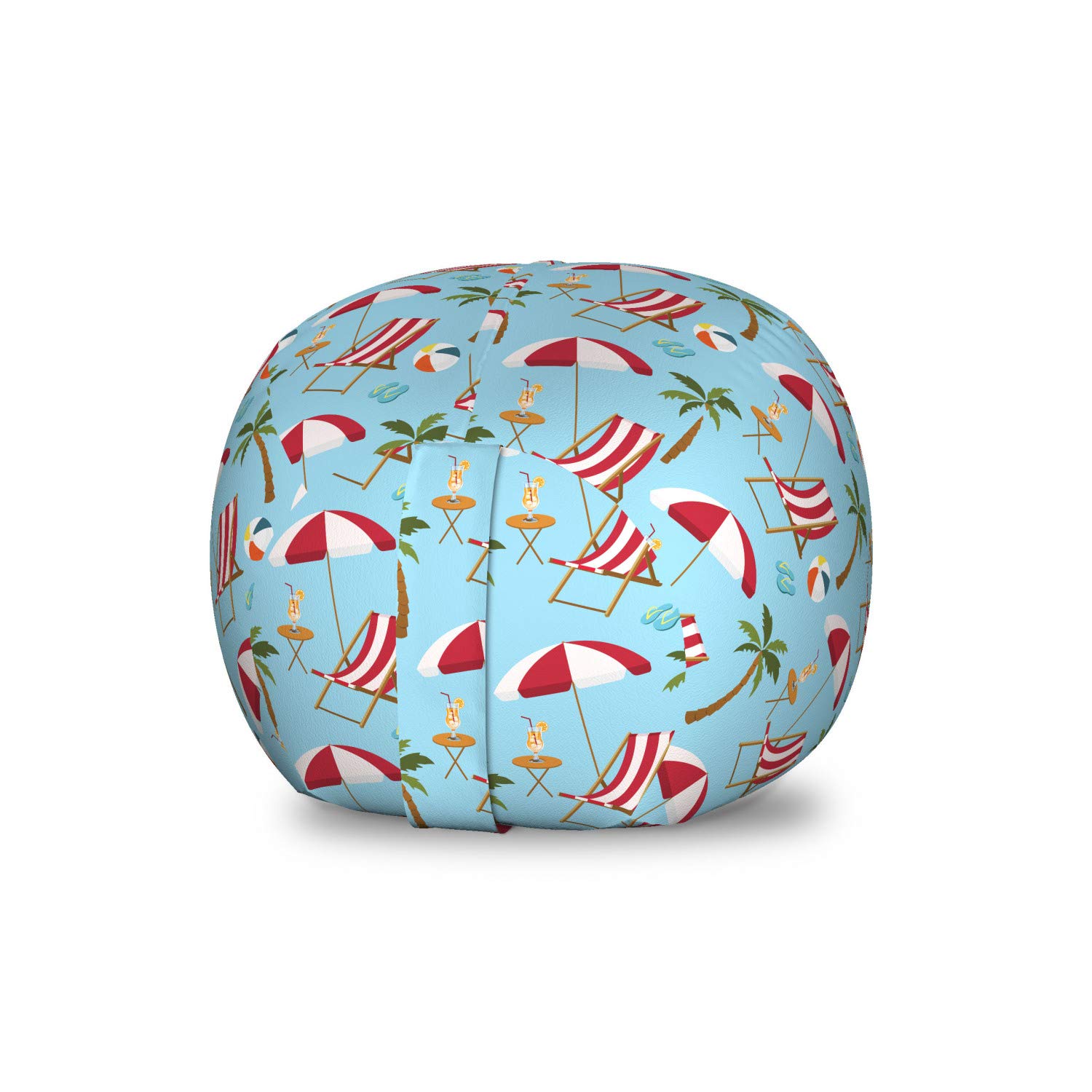 Ambesonne Summer Storage Toy Bag Chair - Exotic Beach Design with Palm Trees, Cocktails & Parasol - Washable Stuffed Animal Organizer - Small Size Pale Blue Multicolor - Perfect for Kids' Room, Beach Trips & Toy Storage