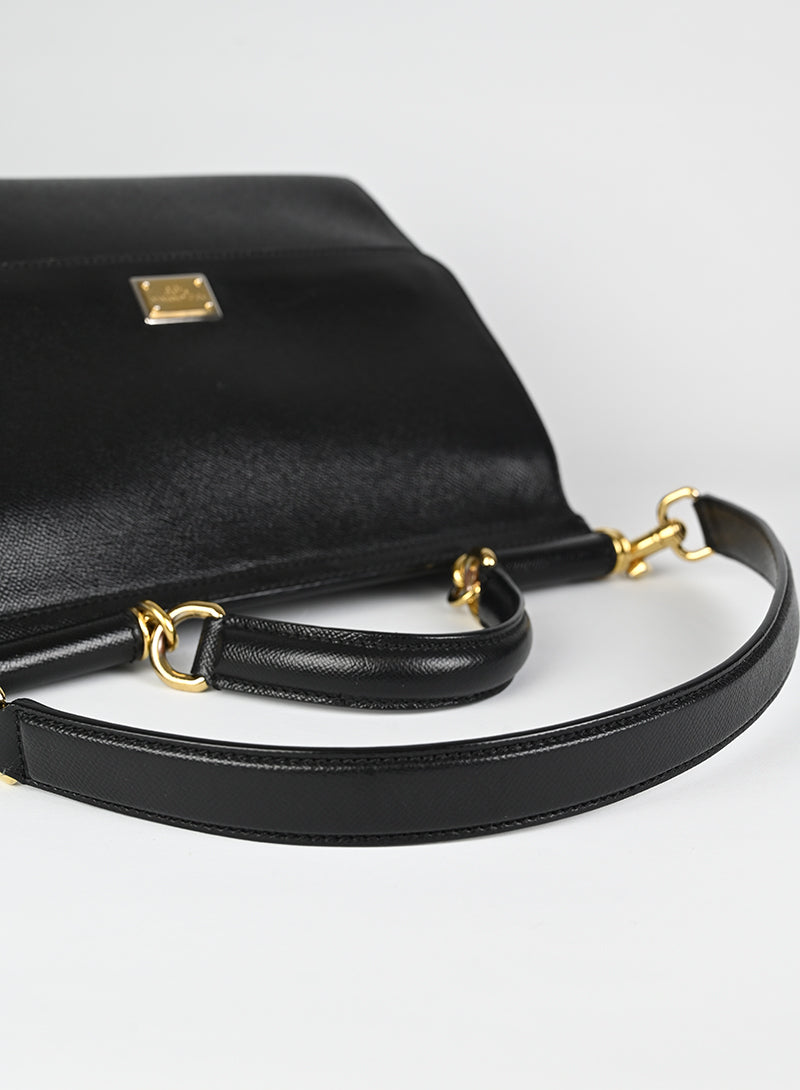 Dolce & Gabbana Sicily Leather Handbag - Black Genuine Leather Women's Purse for Work, Travel & Evening Events