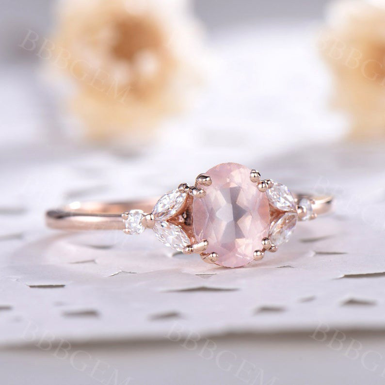 1CT Oval Cut Natural Rose Quartz Engagement Ring in Rose Gold - Perfect for Proposals, Anniversaries & Romantic Gifts