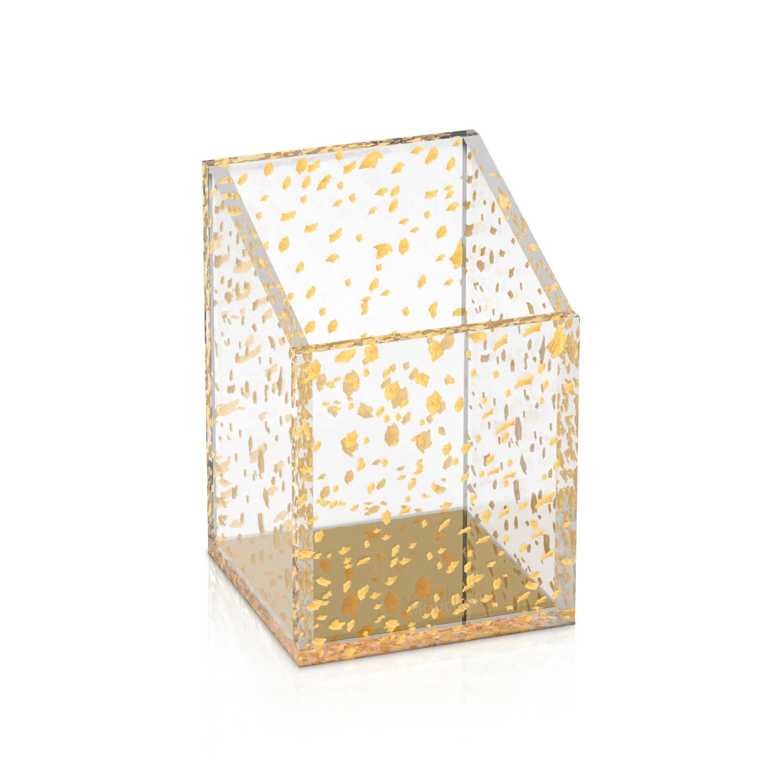 Modern Acrylic Pen Holder with Gold Base - 1 Compartment Multifunctional Desk Organizer for Pencils, Makeup Brushes & Markers | Perfect for Office, Classroom & Home Workspace Organization