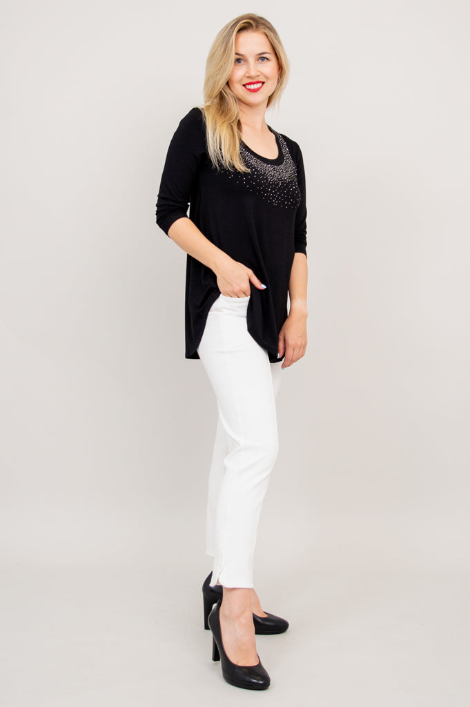 Jazz 3/4 Sleeve Top for Women - Black Diamond Print Bamboo Fabric - Perfect for Dance Classes & Casual Wear