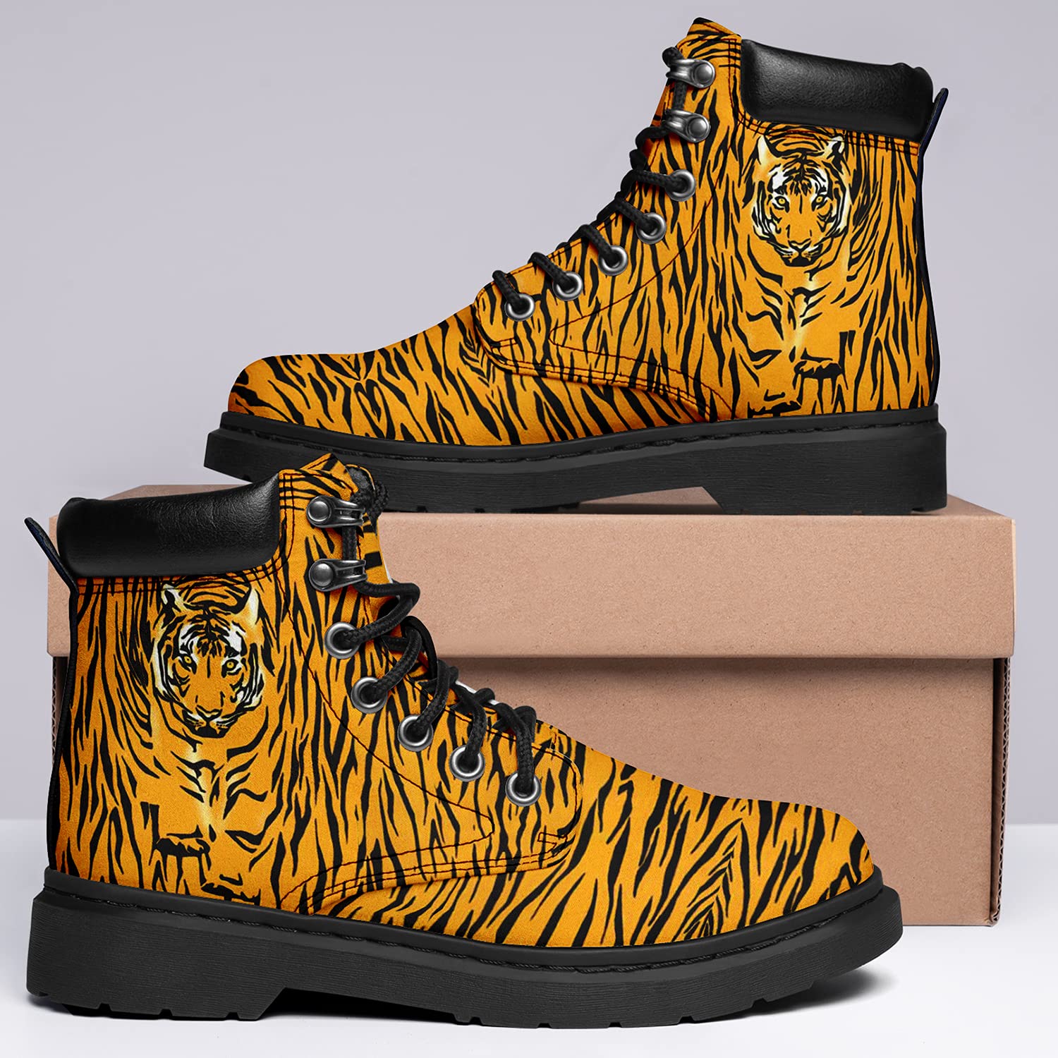 Women's Fashionable Lace-Up Combat Ankle Boots - Pet Print Classic Boots for Stylish Outfits | Perfect for Casual Wear, Street Style & Fall Fashion