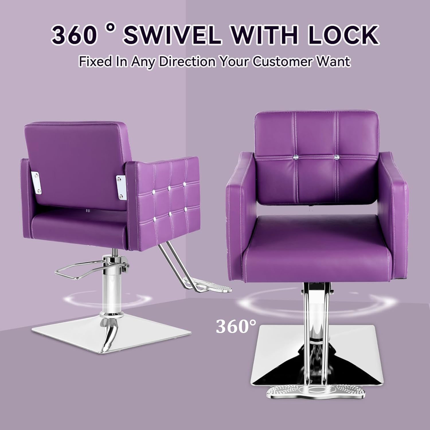 Purple Hydraulic Salon Chair - Adjustable Height Styling & Barber Chair for Home & Professional Use - Multifunctional Hairdresser Braider Chair for Women - Perfect for Salons, Home Styling & Hair Braiding