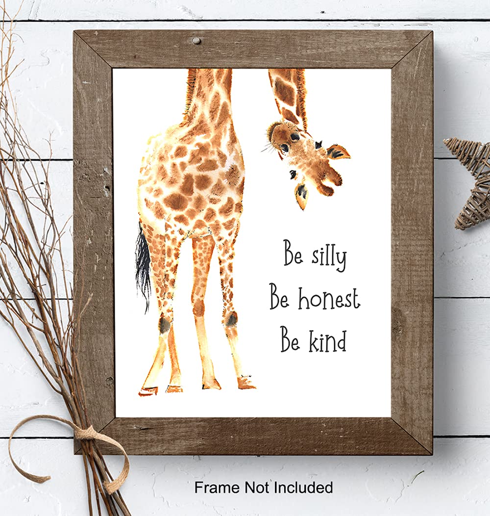 Be Silly Be Honest Be Kind Giraffe Wall Art - Nursery Decor for Boys & Girls - Kids Room Wall Decor - Baby Shower Gift Idea - Playroom & Toddler Bedroom Decoration - Inspirational Children's Wall Art for Bedrooms & Play Areas