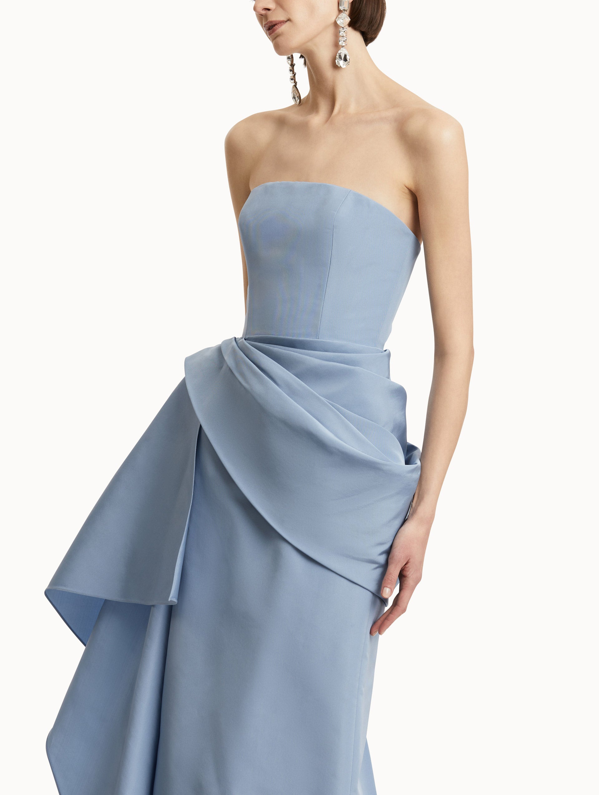 Elegant Draped Detailed Faille Gown for Women - Formal Evening Dress for Prom, Wedding & Special Occasions