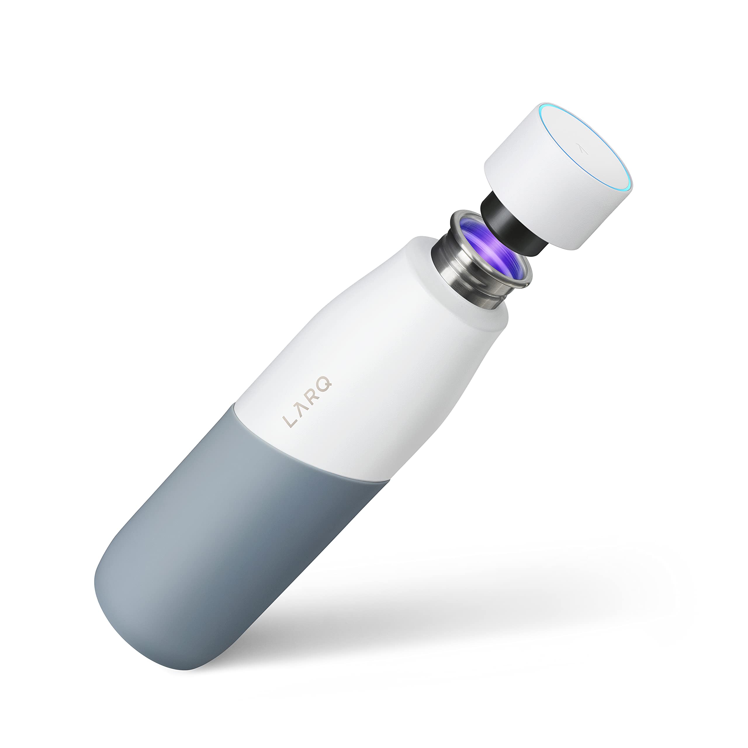 LARQ Bottle Movement PureVis 32 oz - Lightweight Self-Cleaning Stainless Steel Water Bottle with UV Water Purifier | Reusable, Travel Friendly, Non-Insulated | Perfect for Hiking, Gym & Outdoor Activities | 1-Year Warranty, White/Pebble
