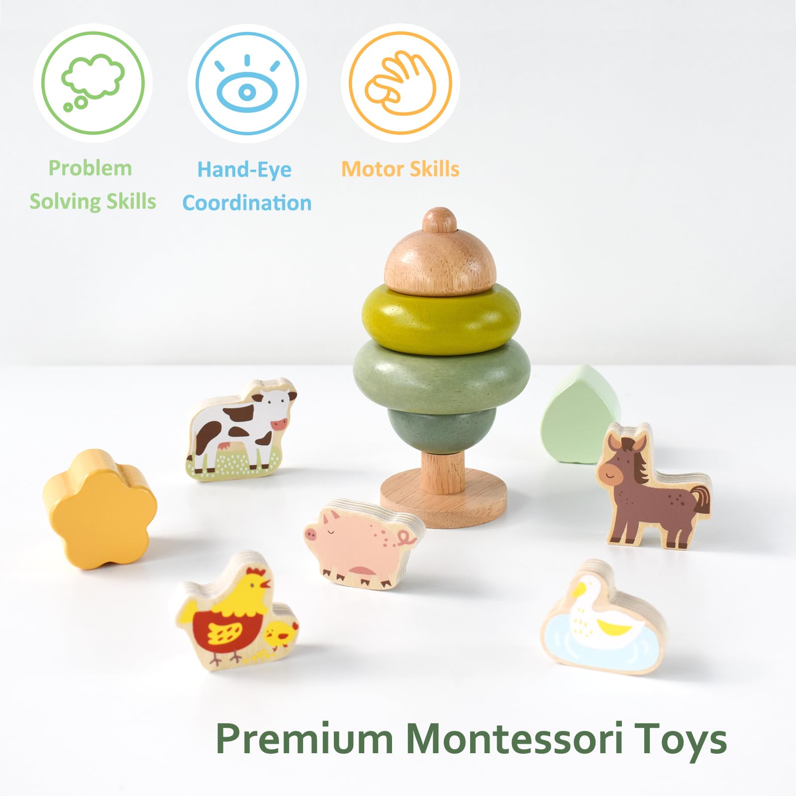 PairPear 3-in-1 Wooden Educational Toys Set - Shape Sorter Cubes, Stacking Blocks & Animal Puzzles - Montessori Learning Toys for Toddlers 1+ Years - Perfect Gift for Birthday & Early Childhood Development (Playroom, Preschool, Daycare)