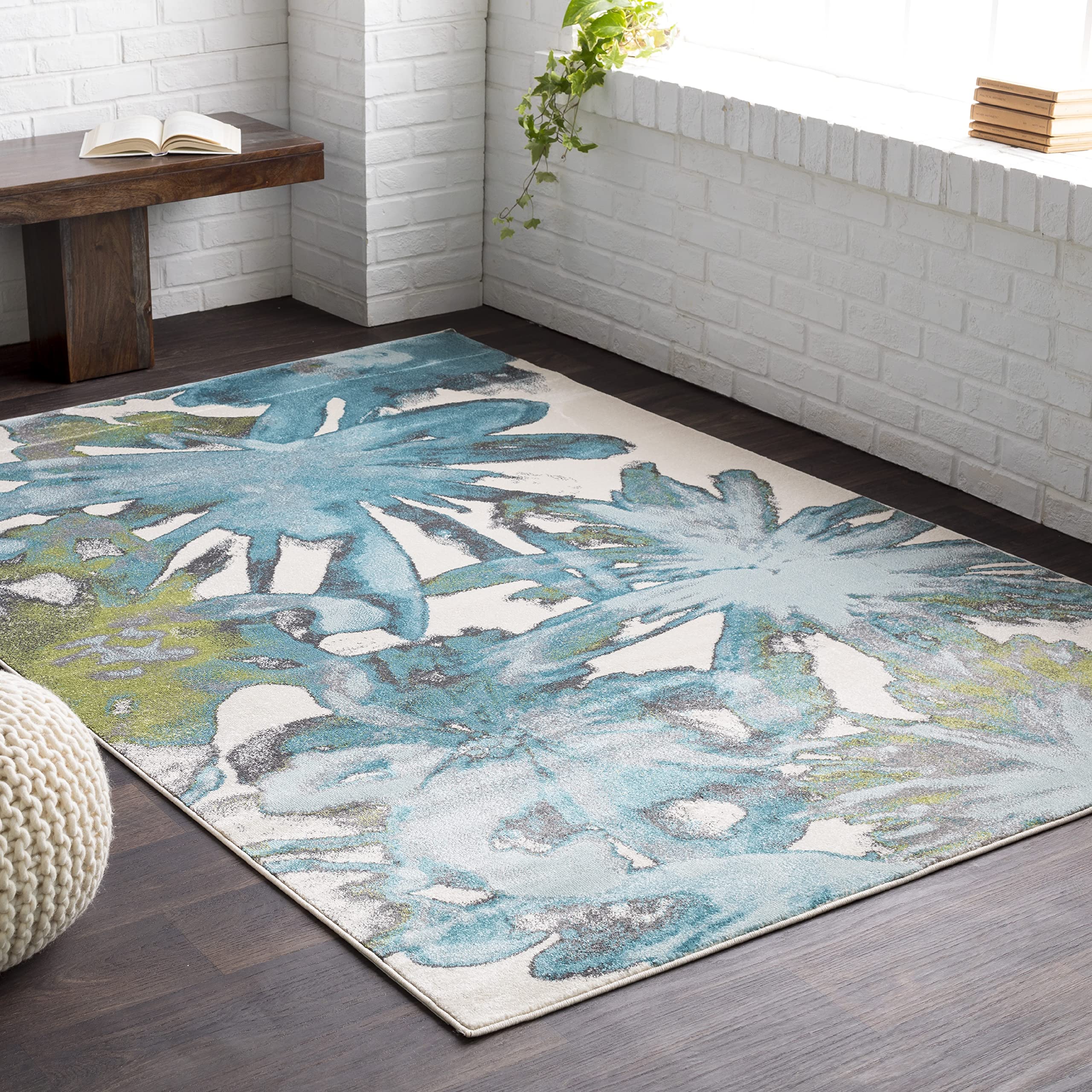 Mark&Day 5x7 Dylaan Modern Aqua Area Rug - Soft Blue & White Carpet for Living Room, Bedroom, Kitchen - Non-Slip & Easy Clean (5'2