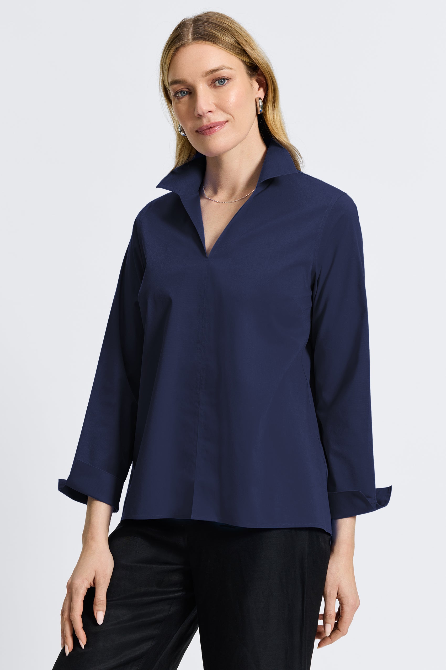 Agnes Wrinkle-Free Stretch Long Sleeve Popover Shirt for Women | Comfortable No-Iron Blouse for Office, Travel & Casual Wear