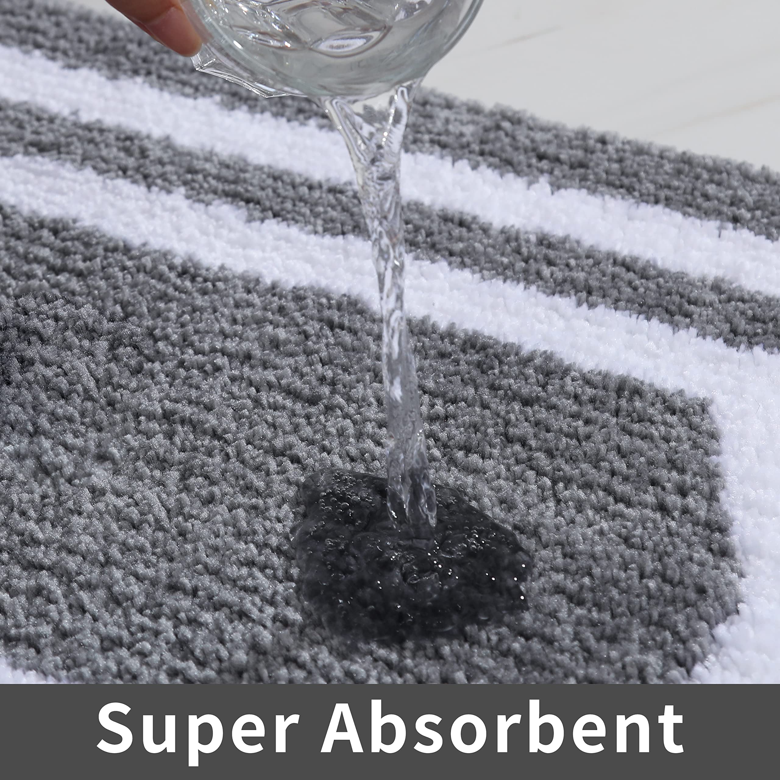 Extra Thick Non-Slip Bath Rug Set - Super Soft Plush 100% Polyester Bath Mats, Water Absorbent Bathroom Rugs for Living Room & Bathroom (Grey, 24x48+20x32 Inches) - Perfect for Cozy Home Decor, Spa-Like Bathroom Experience & Wet Area Safety