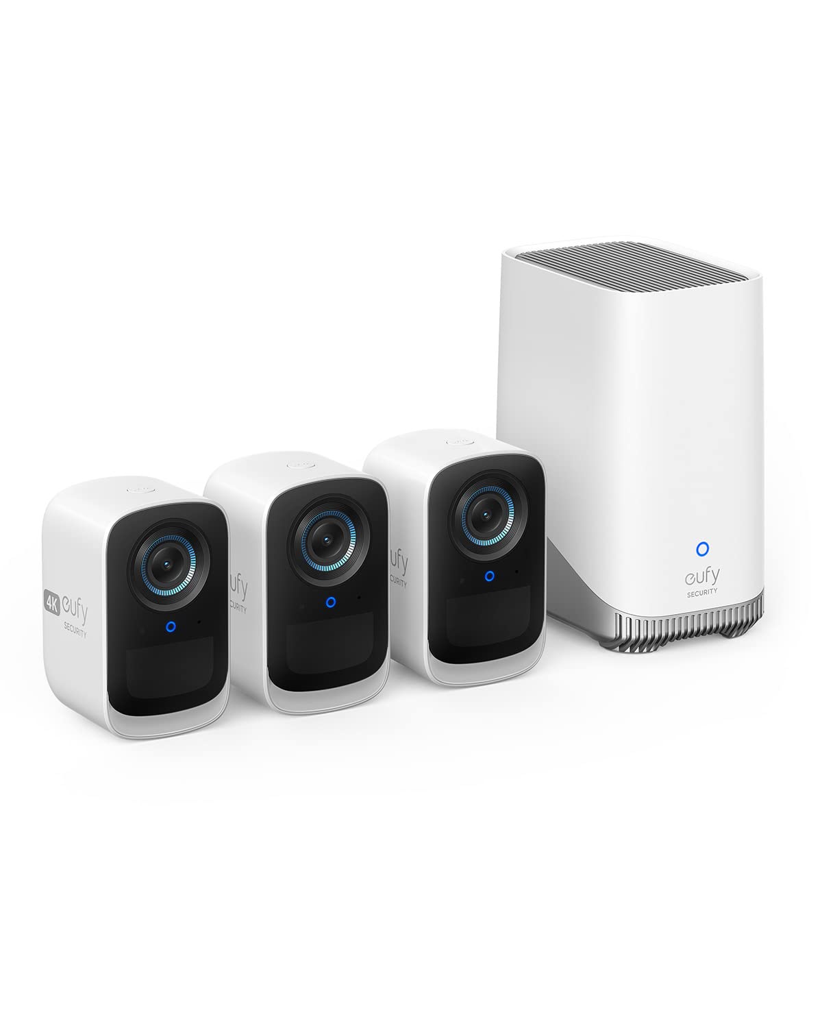 eufy Security eufyCam S300 (eufyCam 3C) 3-Camera Kit - Wireless Outdoor Security Camera System with 4K Resolution, AI Face Recognition, Spotlight, Color Night Vision & Expandable Local Storage (Renewed) - Ideal for Home Security, Business Surveillance & Property Monitoring