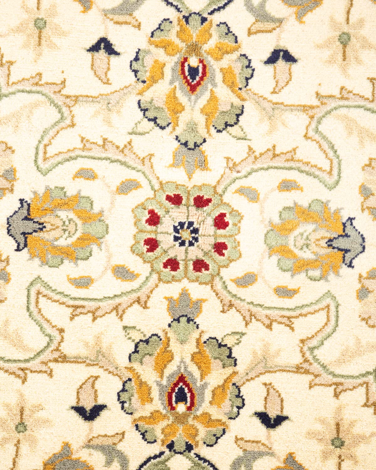 Handmade Wool Oriental Mogul Ivory 4x6 Area Rug - Traditional Hand-Knotted One-of-a-Kind Solo Rugs for Living Room, Bedroom & Home Decor