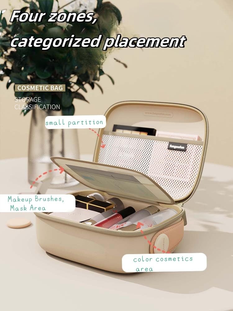Waterproof EVA Travel Makeup Bag - Large Capacity Cosmetic Organizer with Separate Compartments for Women & Girls - Perfect for Makeup, Skincare, Chargers & Eyeliners (Yellow, Size L) - Ideal for Travel, Gym, Daily Use & On-the-Go Organization
