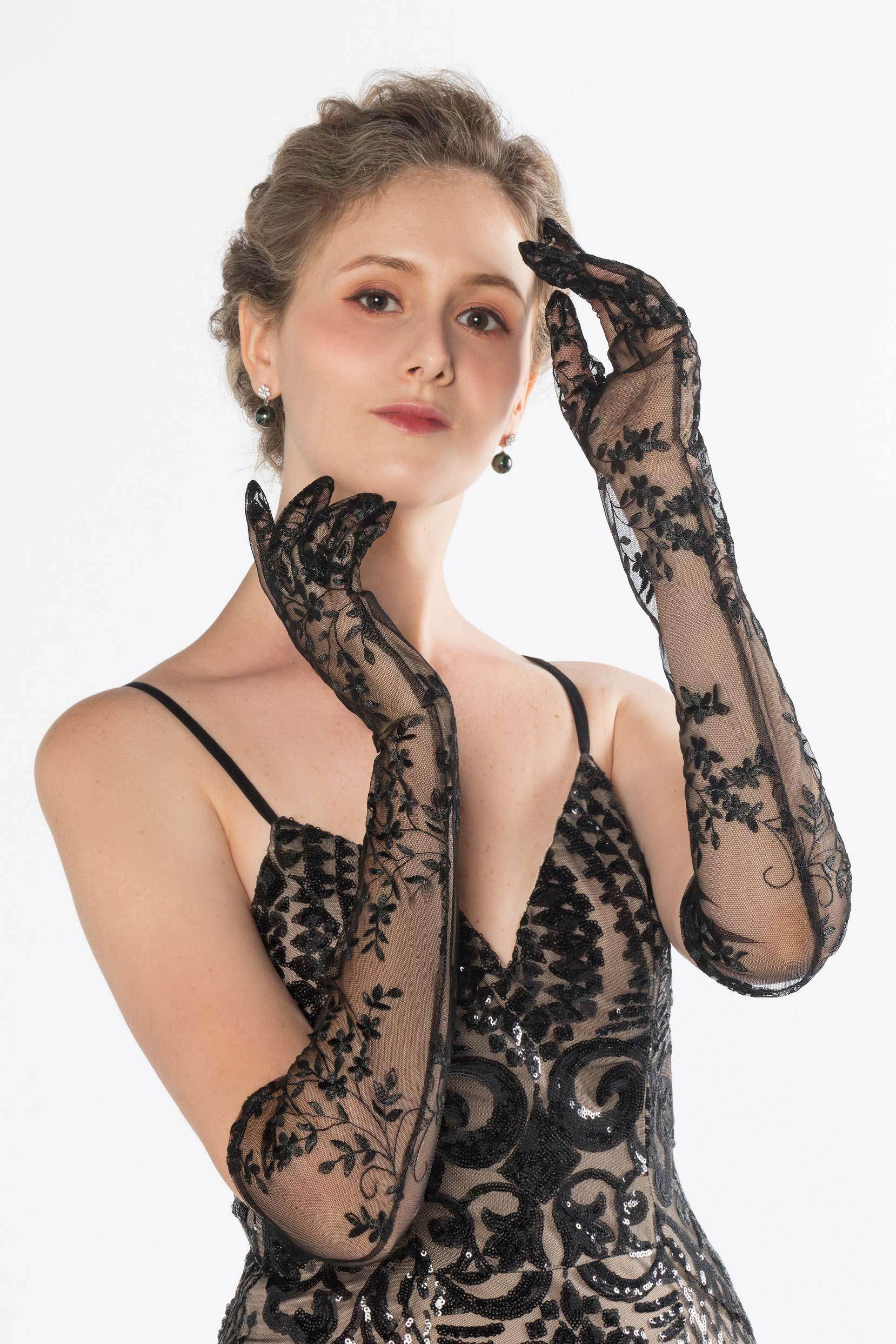 Elegant Applique Fingertip Opera Length Wedding Gloves - Perfect for Bridal Gowns, Formal Dances & Vintage-Themed Events (Style CD0069)