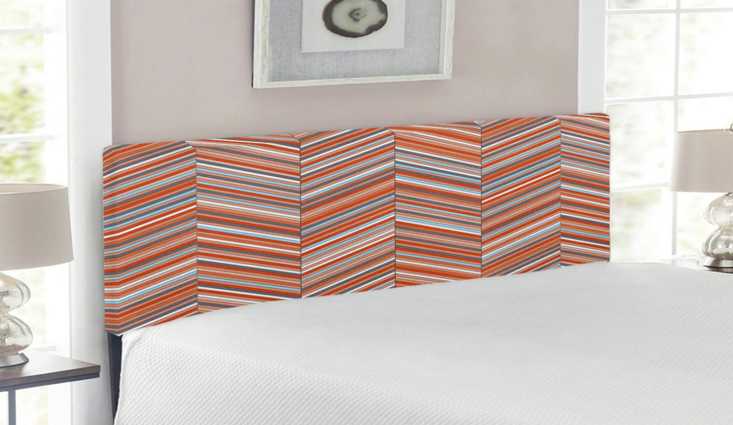 Lunarable Chevron Headboard Queen Size - Geometric Zigzag Abstract Striped Upholstered Metal Bed Headboard with Memory Foam, Multicolor - Perfect for Modern Bedroom Decor & Guest Room Upgrade