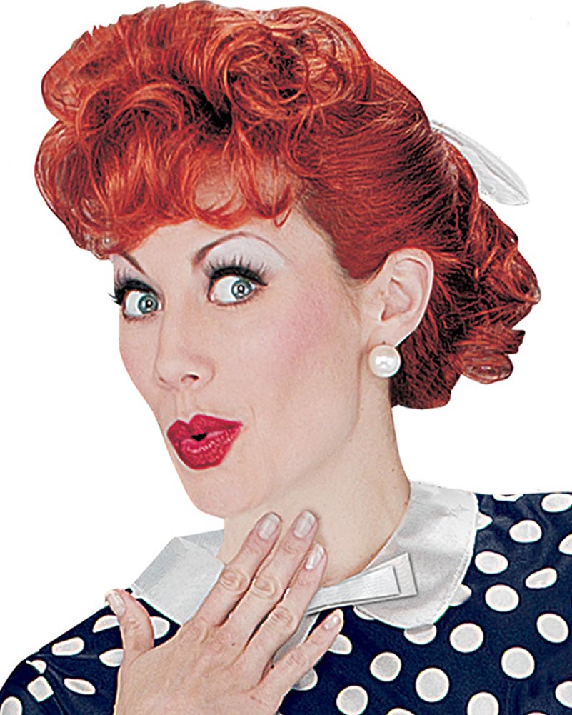 50s I Love Lucy Curly Auburn Wig - Vintage Style Costume Wig for Halloween, Cosplay, and Themed Parties - Perfect for Retro Looks and TV Show Character Dress-Up