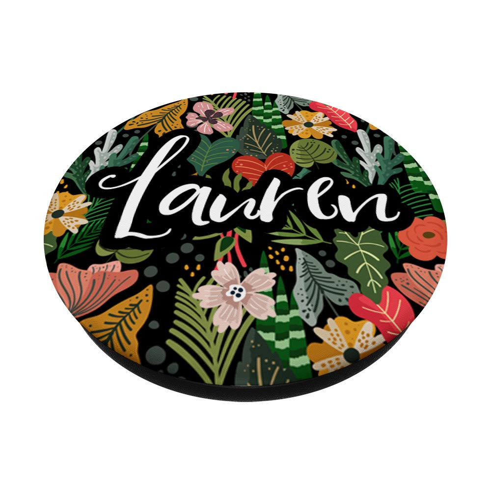 Lauren Name Floral Botanical Garden Pink Green PopSockets Grip & Stand for iPhone, Samsung, iPad - Perfect for Selfies, Video Calls & Hands-Free Viewing