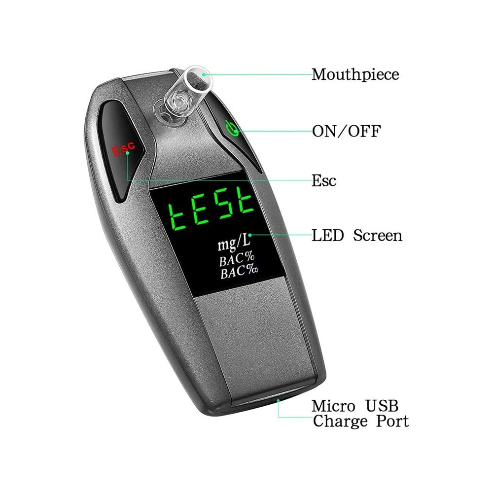 Professional Portable Breathalyzer with 5 Mouthpieces - High Accuracy Alcohol Tester for Personal & Workplace Use | Ideal for Parties, Driving Safety & Employee Testing