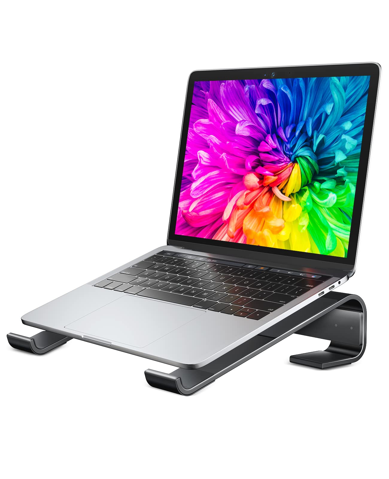 Ergonomic Aluminum Laptop Stand for Desk - Adjustable & Detachable MacBook Riser for 12-17 Inch Laptops (MacBook Pro, HP, Dell, Lenovo) - Black | Perfect for Home Office, Gaming & Workstation Setup