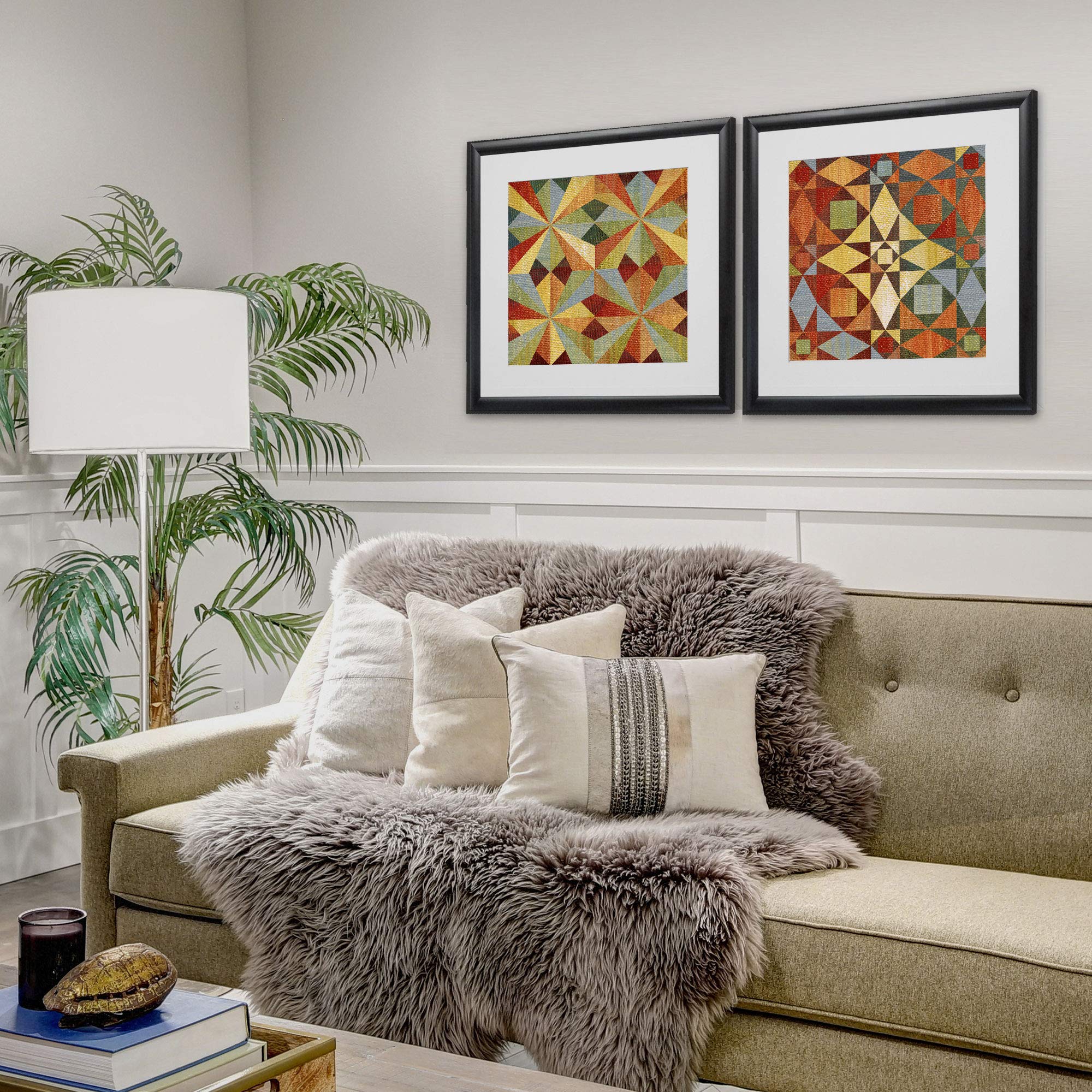 Wexford Home Kaleidoscope Quilt Set - 2 Piece Art Print Bedding Collection 16x16 Inches in Black | Modern Geometric Pattern for Bedroom Decor & Guest Room Styling