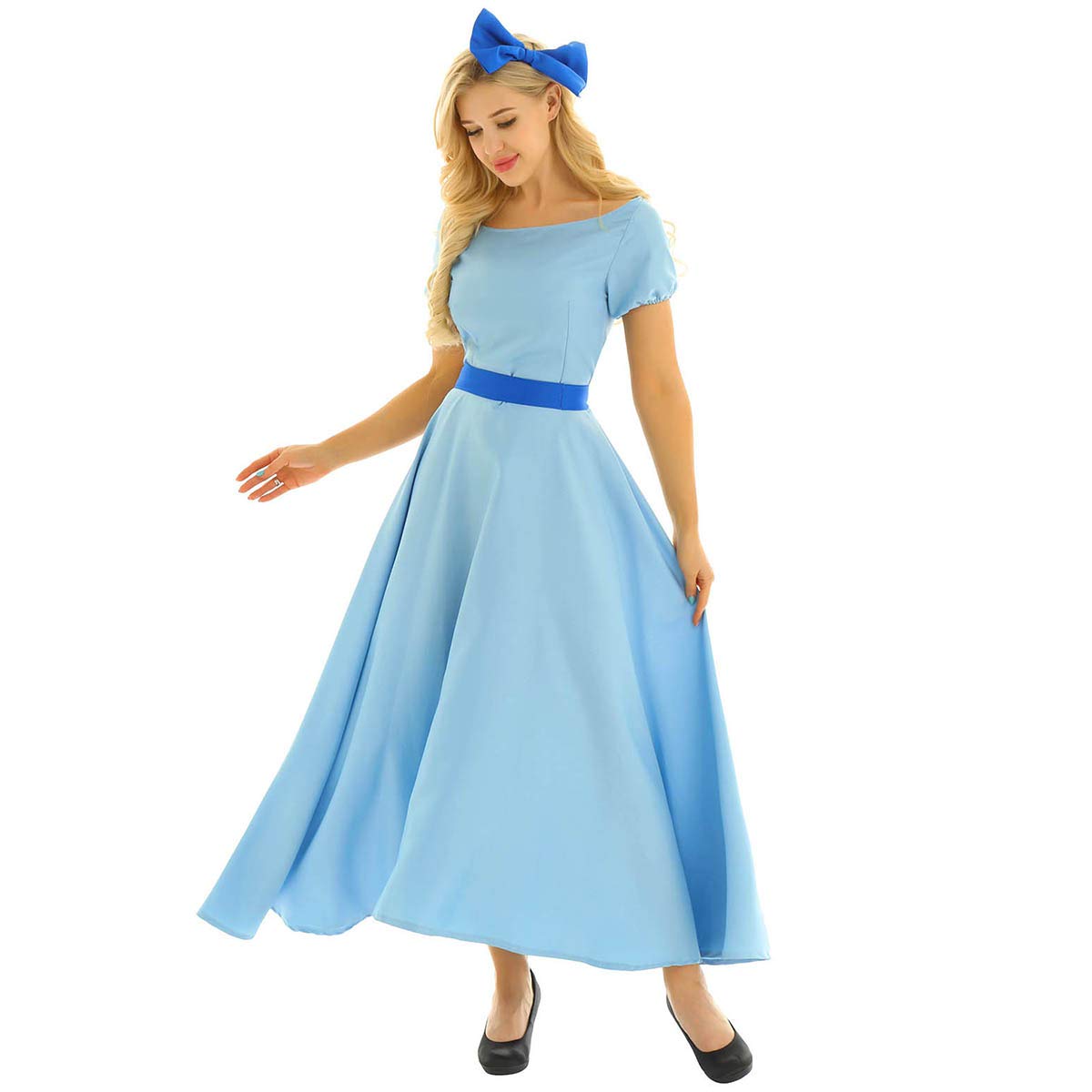 iEFiEL Women's Light Blue Princess Maxi Dress - Elegant Halloween Party & Cosplay Costume for Fairy Tale, Renaissance Faire, and Themed Events