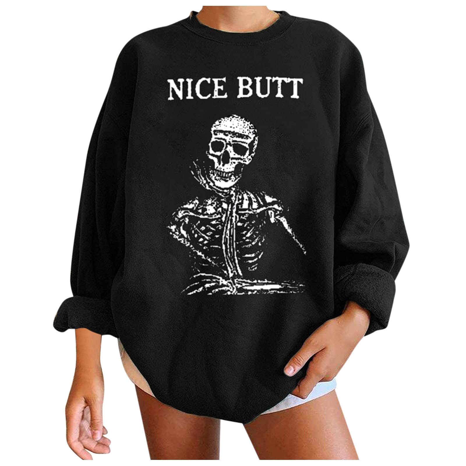 Women's Halloween Graphic Sweatshirt - Pumpkin Skull & Cat Print Button Down Loose Fit Fall Sweater | Cozy Casual Outfit for Halloween Parties, Autumn Festivals & Spooky Season