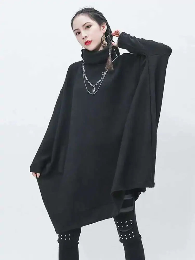 Black Oversized Knit Sweater for Women - Loose Fit Turtleneck Long Sleeve Pullover | Cozy Winter Fashion 2025 | Perfect for Casual Outfits, Office Wear & Cold Weather Layering