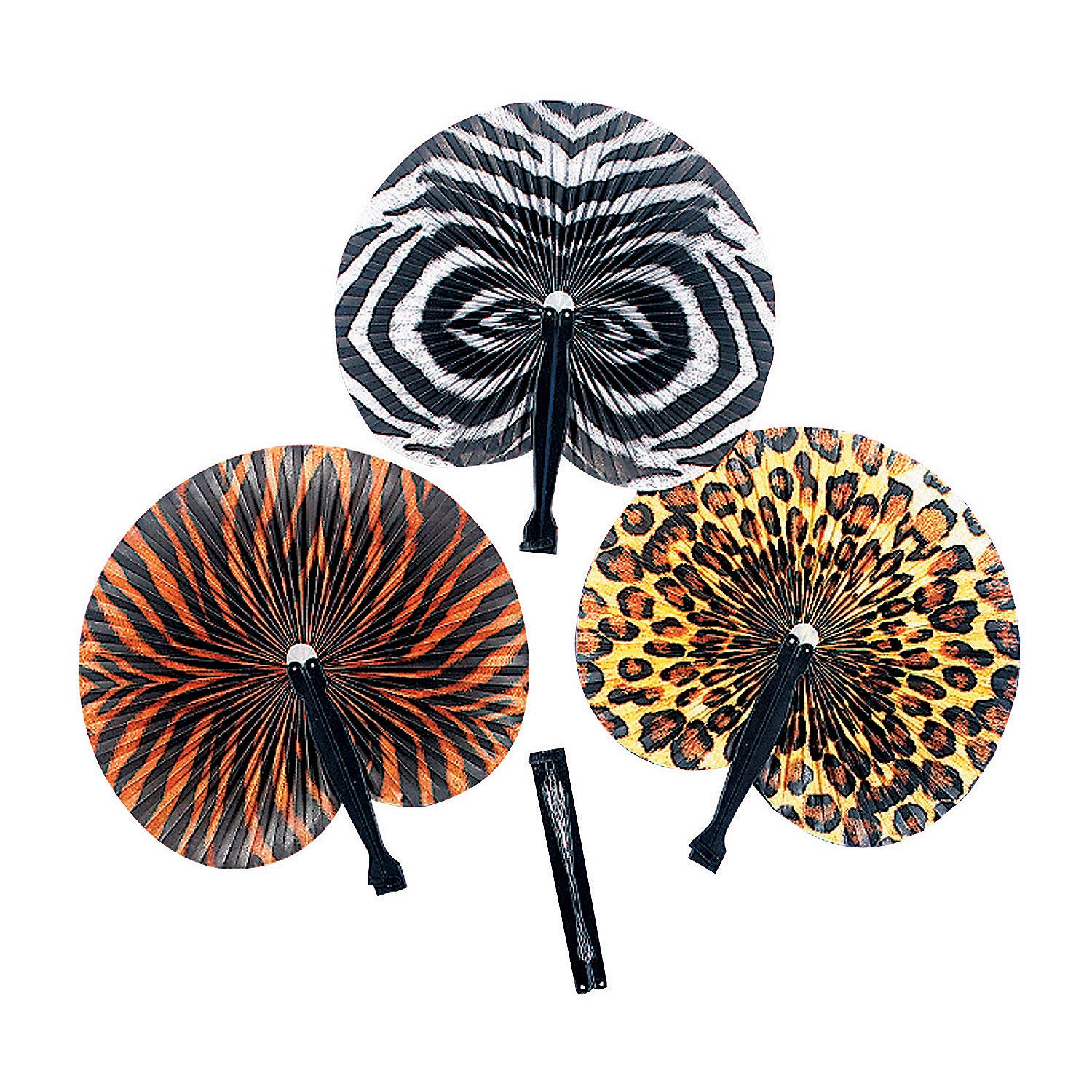 Fun Express Animal Print Paper Fans - 12-Piece Safari Party Decorations for Jungle Theme Parties, VBS Vacation Bible School Supplies & Classroom Decor | Perfect for Birthday Celebrations, Baby Showers & Tropical Events