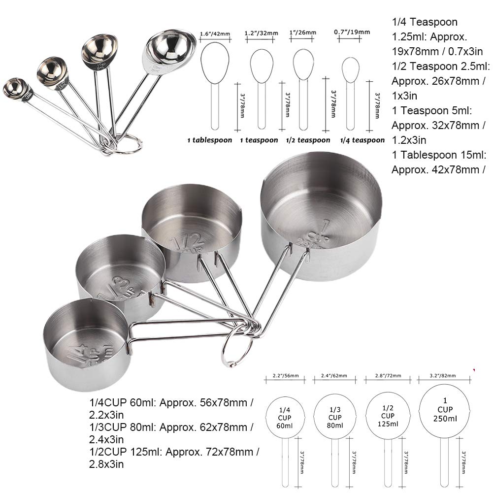 Stainless Steel Measuring Cups and Spoons Set - 18-Piece Kitchen Measuring Tools for Baking, Cooking & Coffee - Perfect for Home, Milk Tea Shop, Bar & Coffee Shop (Silver) | Durable & Portable Measurement Kit for Liquid & Dry Ingredients