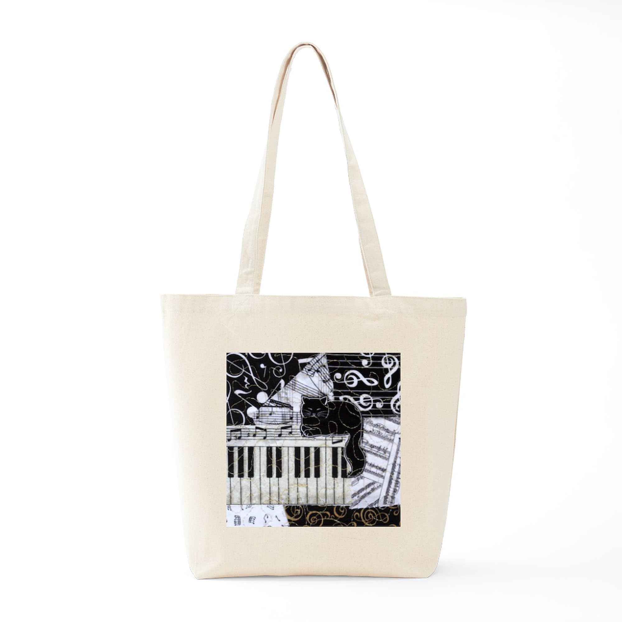 Stylish Cat Keyboard Sitting Ornament Tote Bag - Natural Canvas Reusable Shopping Bag for Groceries, Work, and Daily Use