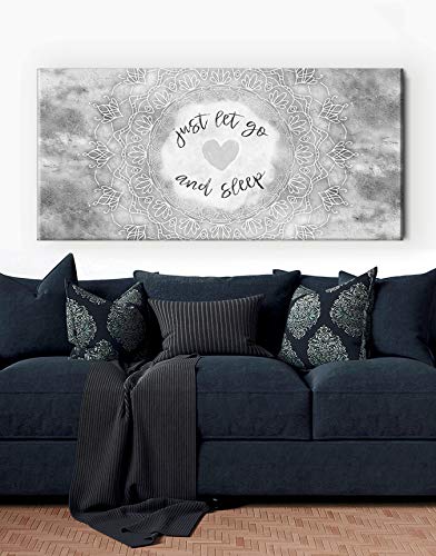 Boho Just Go And Sleep Large Canvas Wall Art - Bohemian Mandala Wall Decor for Master Bedroom, Above Bed (Grey, 42x19) - Perfect for Meditation Spaces & Boho Chic Home Decor